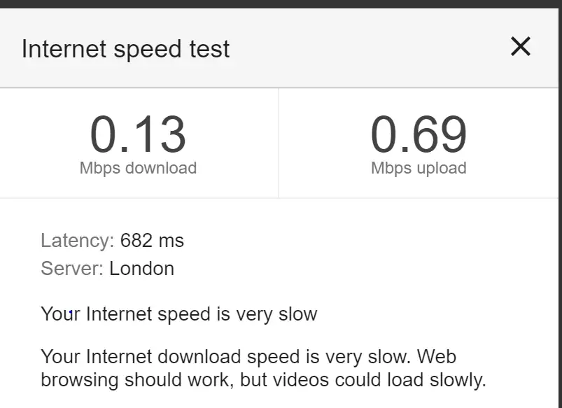 speed test result on laptop showing slow internet