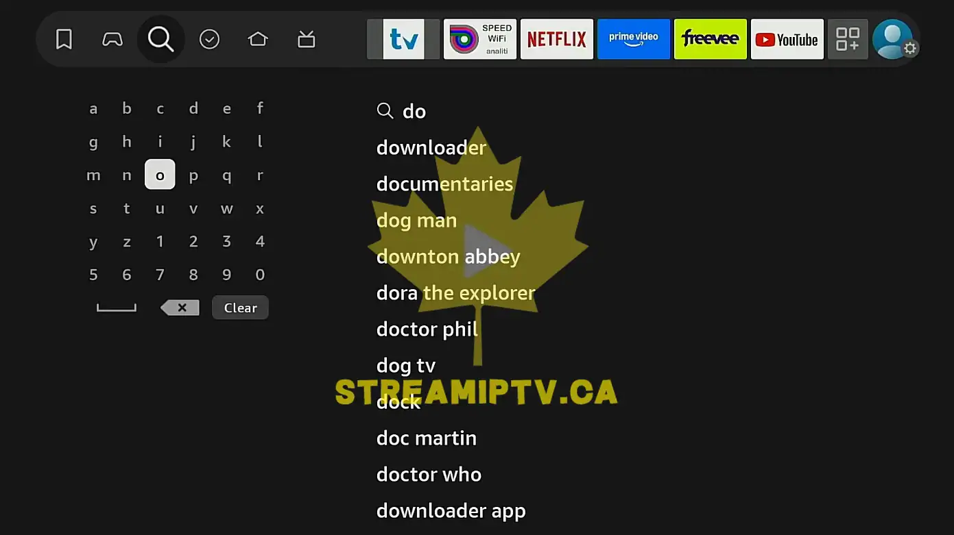 Amazon Fire TV search results Downloader app suggestion