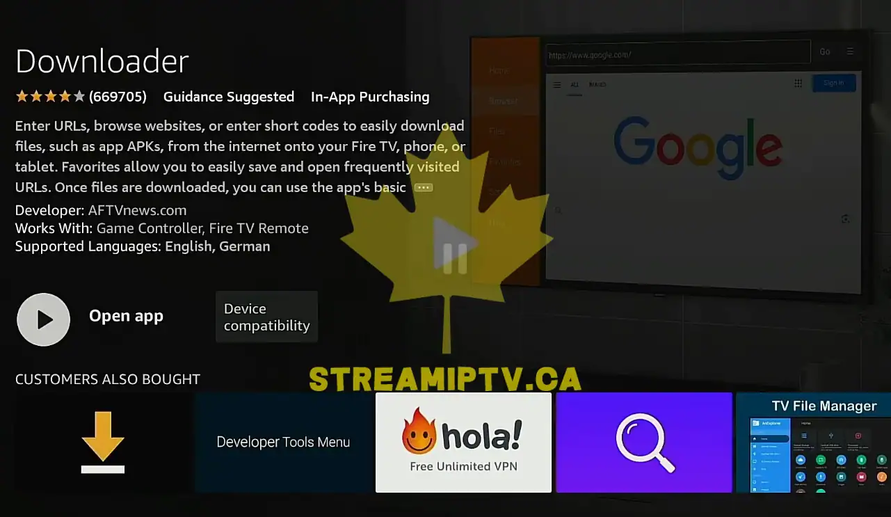 Amazon Fire TV app installed Open button