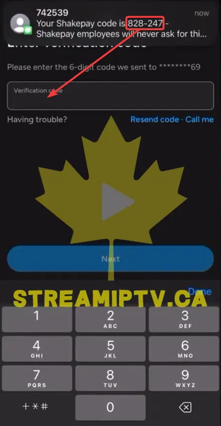 Enter the SMS Code