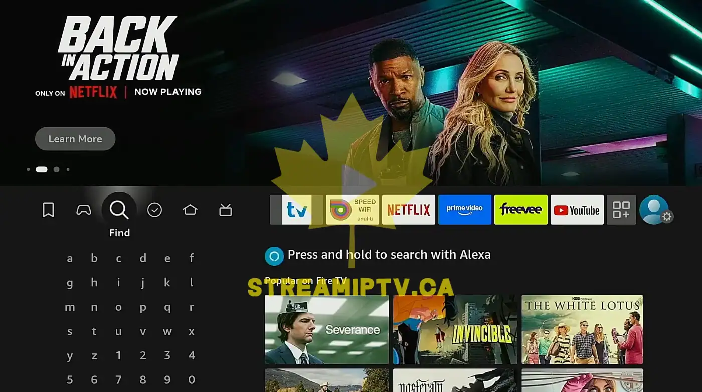 Amazon Fire TV search page empty keyboard
