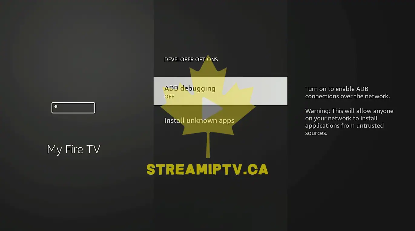 Amazon Fire TV Developer Options menu unknown sources