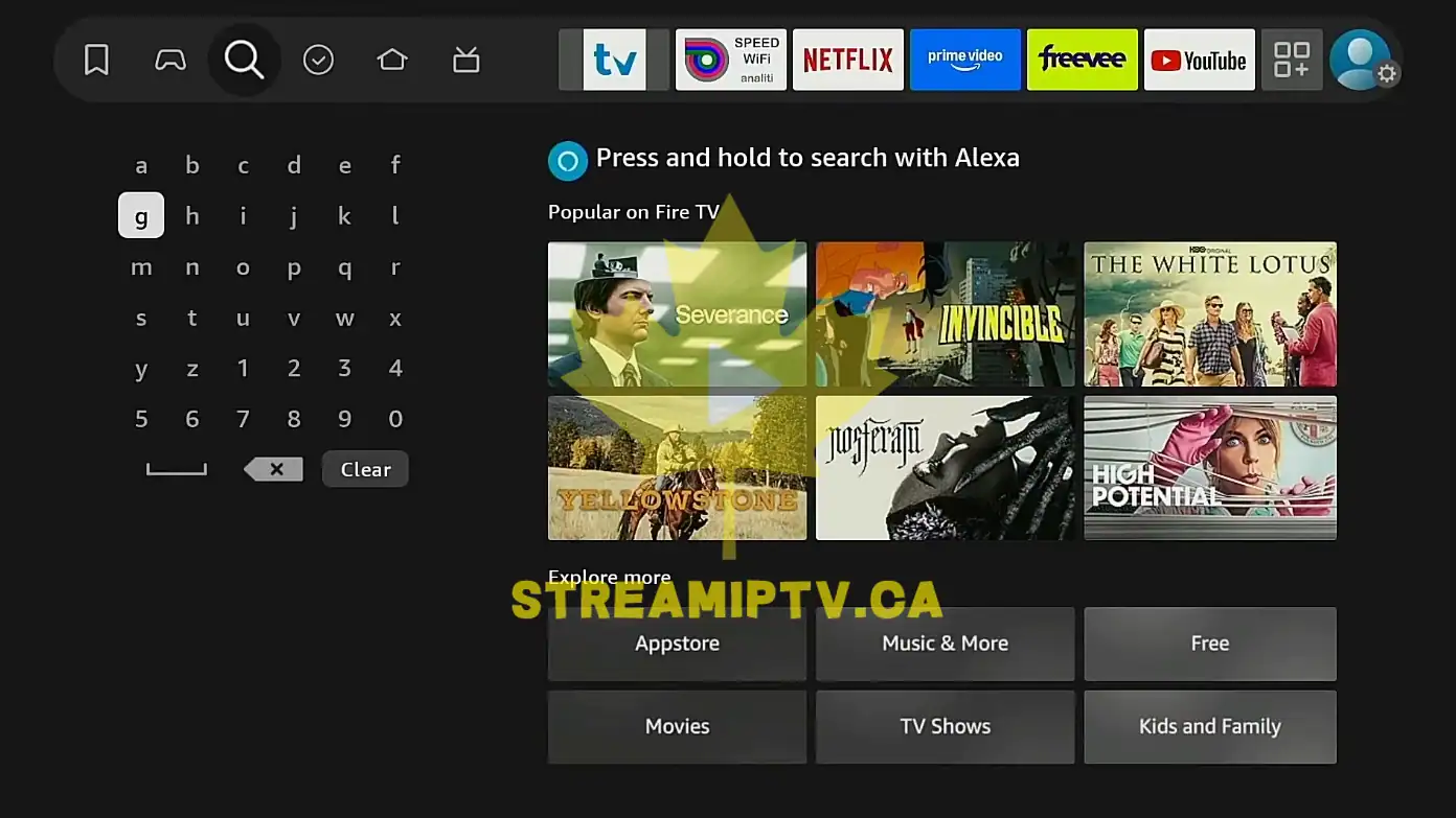 Amazon Fire TV on screen keyboard app search