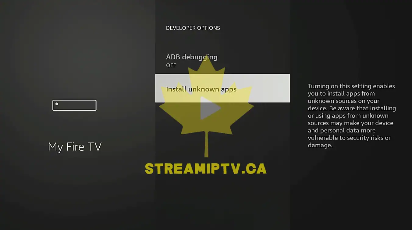Amazon Fire TV Install Unknown Apps menu