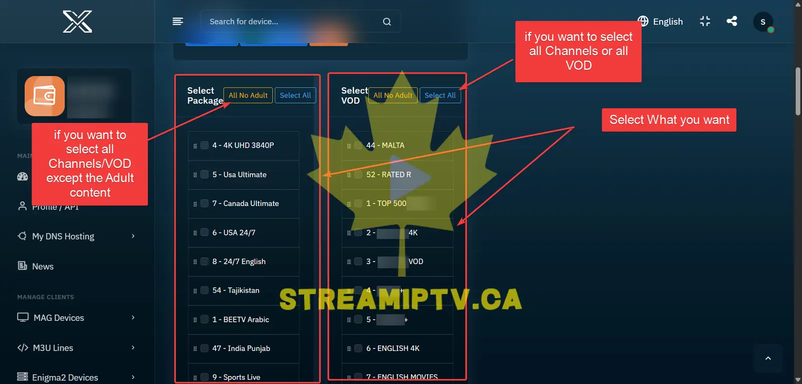 Select Live TV Channels and VOD