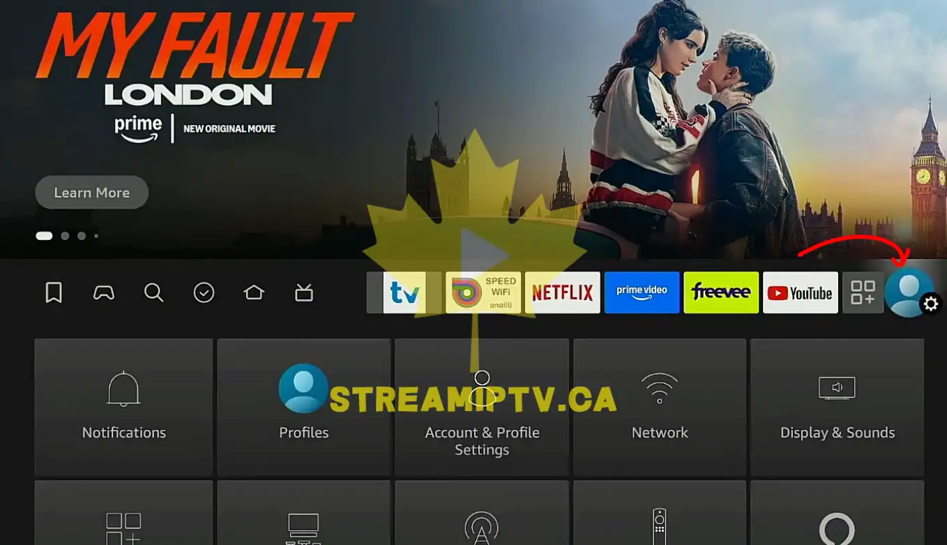 Amazon Fire TV settings gear icon home screen