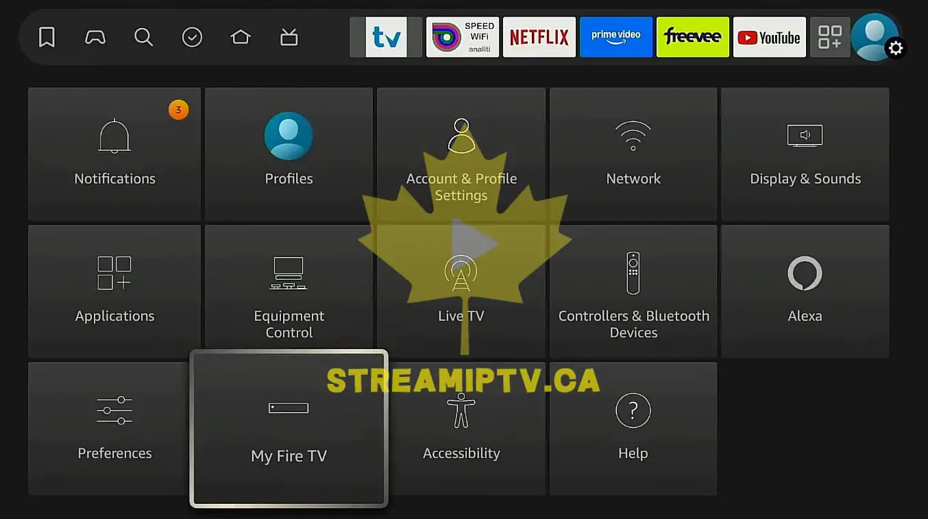 Amazon Fire TV settings main menu grid