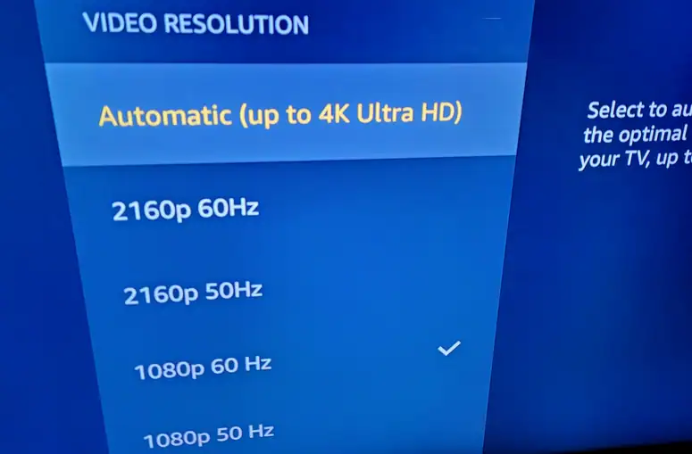 tv settings menu resolution 2160p option selected
