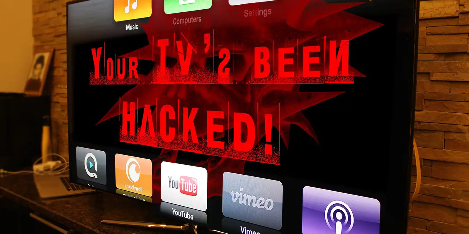 cybersecurity alert smart tv malware warning living room