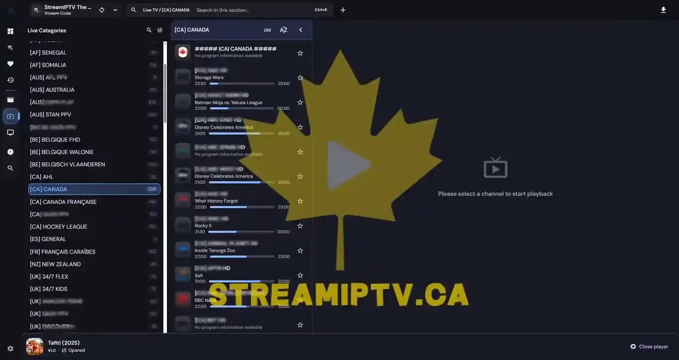 StreamIPTV Canadian channel — live channel on a Smart TV