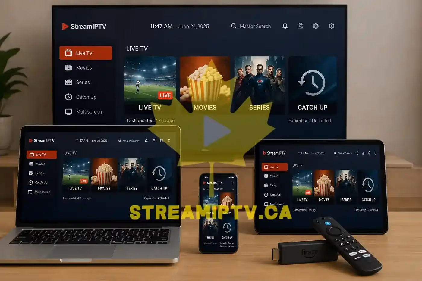 StreamIPTV mobile interface — working on phone and tablet