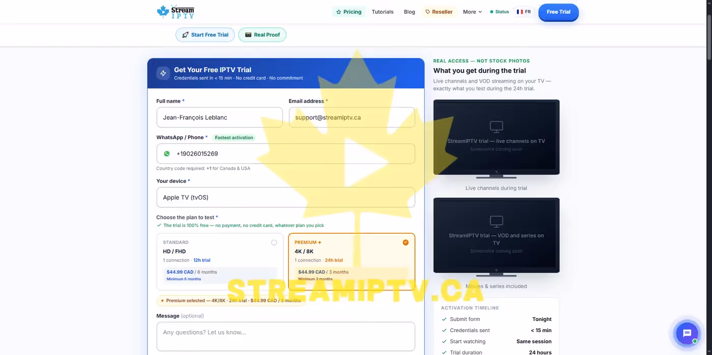 StreamIPTV trial — full IPTV channel lineup