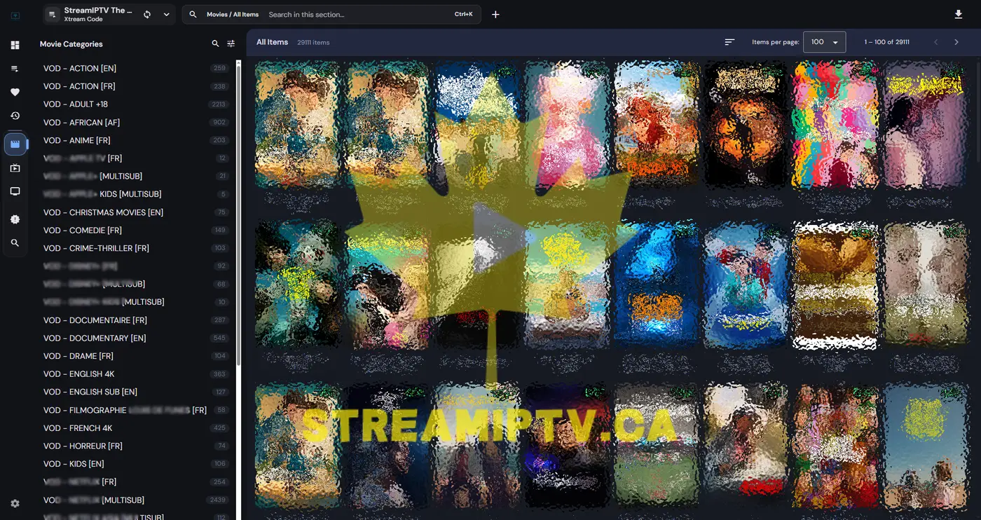 StreamIPTV app live dashboard — Canadian channels on Smart TV
