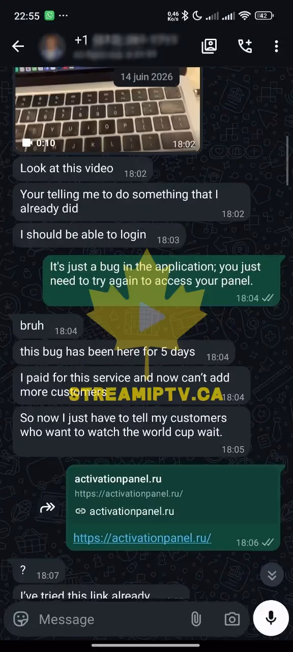 StreamIPTV reseller WhatsApp support conversation