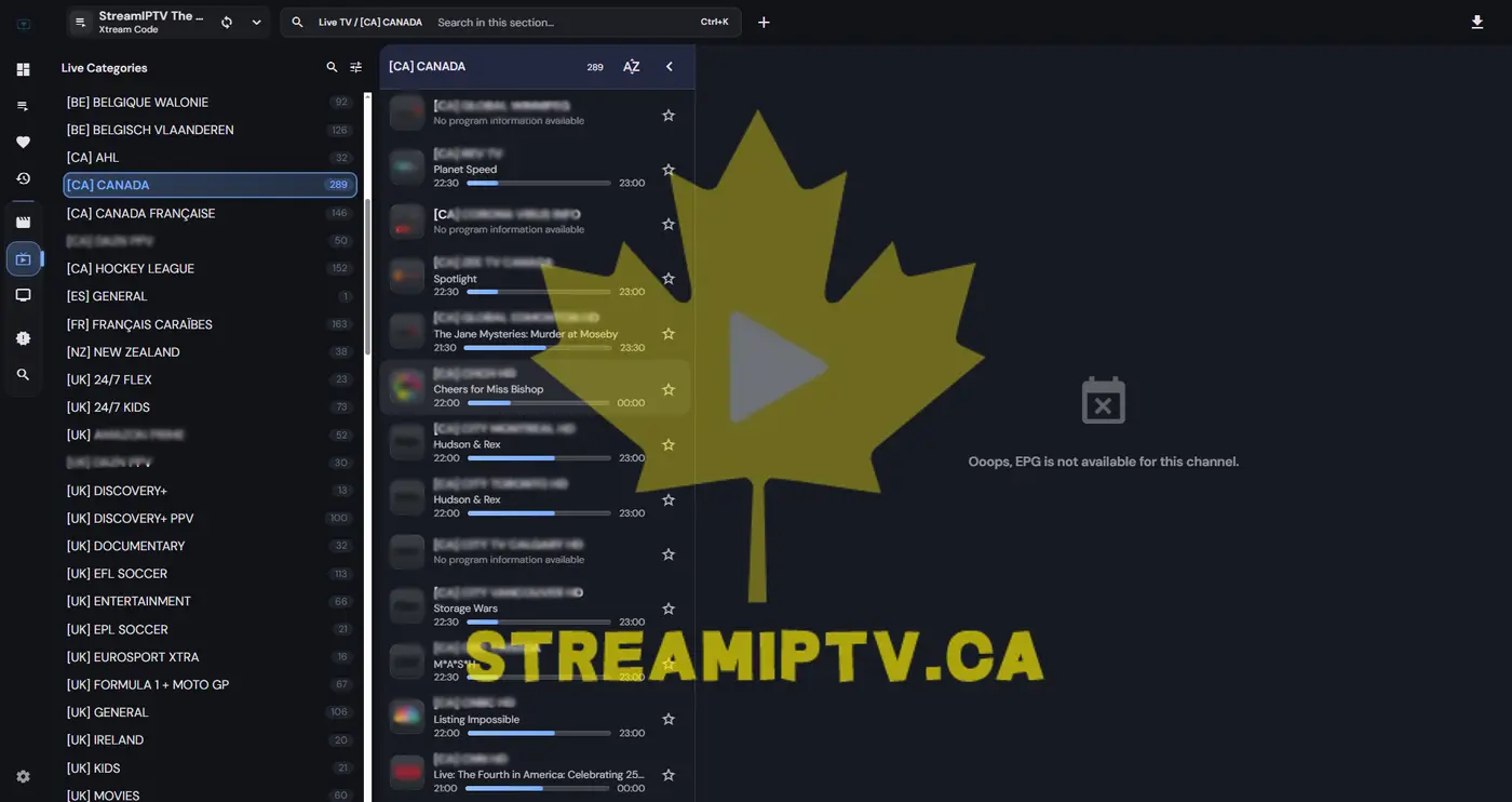 StreamIPTV Premium Gold — 4K channel list proof screenshot