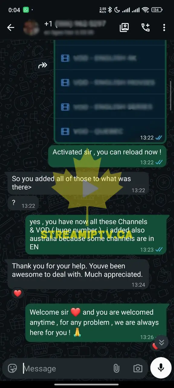 Vraie preuve client WhatsApp — capture de conversation 1