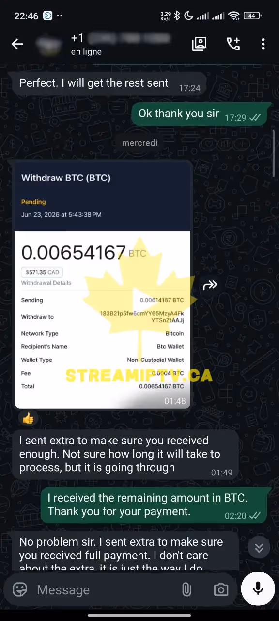 StreamIPTV reseller WhatsApp support conversation