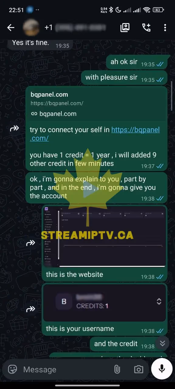StreamIPTV reseller WhatsApp support conversation