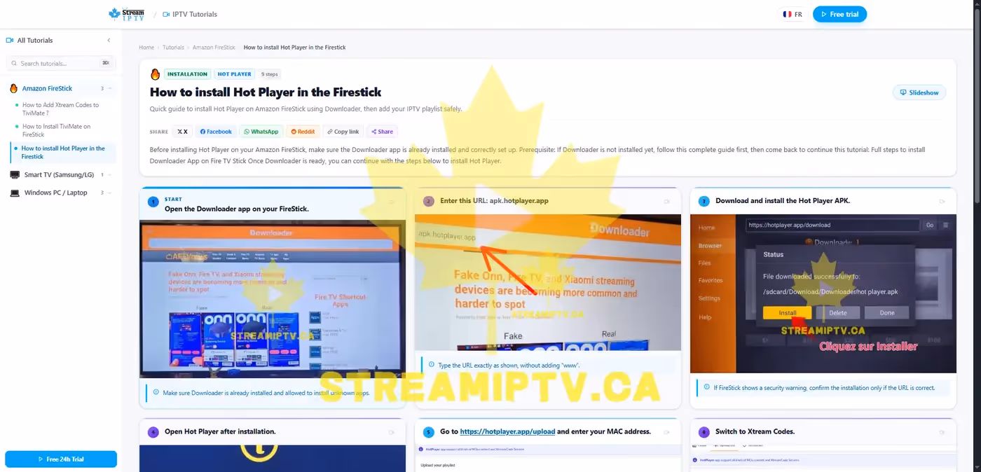 Real StreamIPTV setup screenshot from a tutorial guide