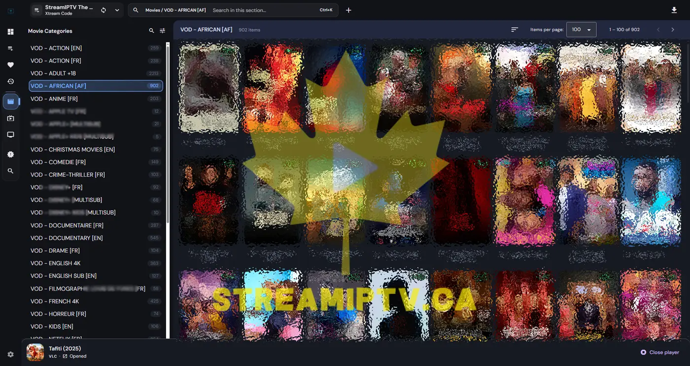 StreamIPTV VOD library — movies and series on demand for Canadian viewers