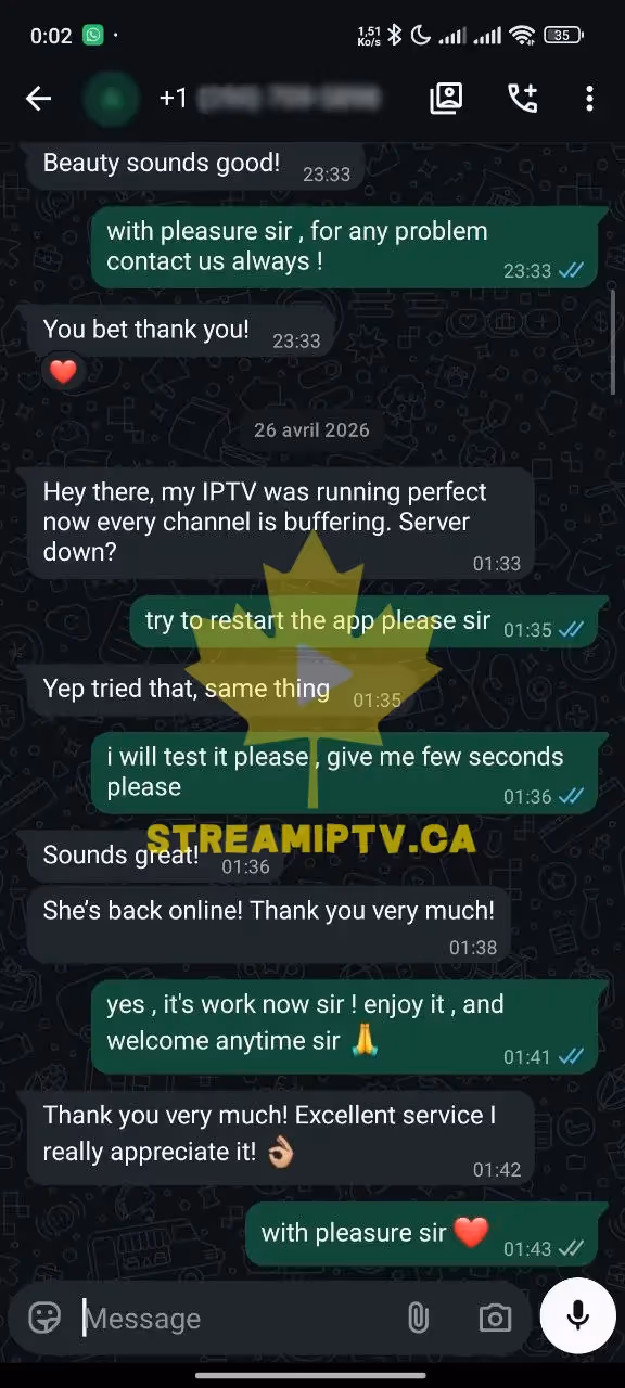 StreamIPTV WhatsApp support chat — fast response in English and French