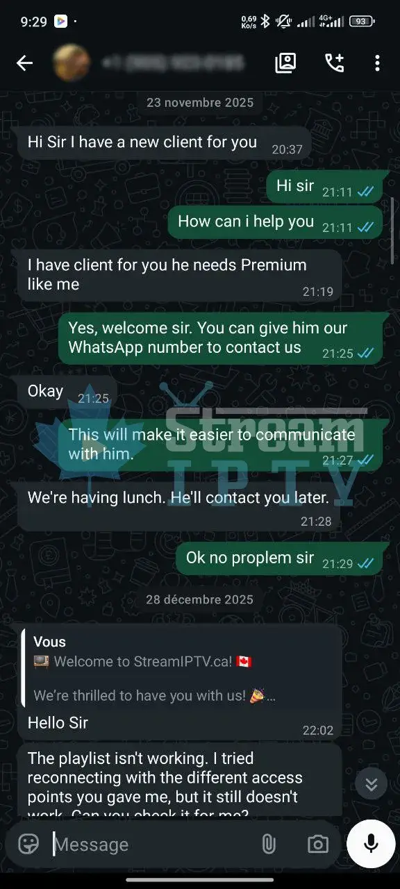 WhatsApp IPTV review 1 — streamiptv.ca customer
