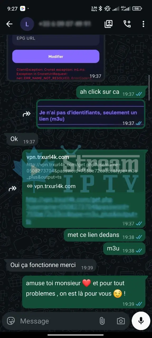 WhatsApp IPTV review 4 — streamiptv.ca customer