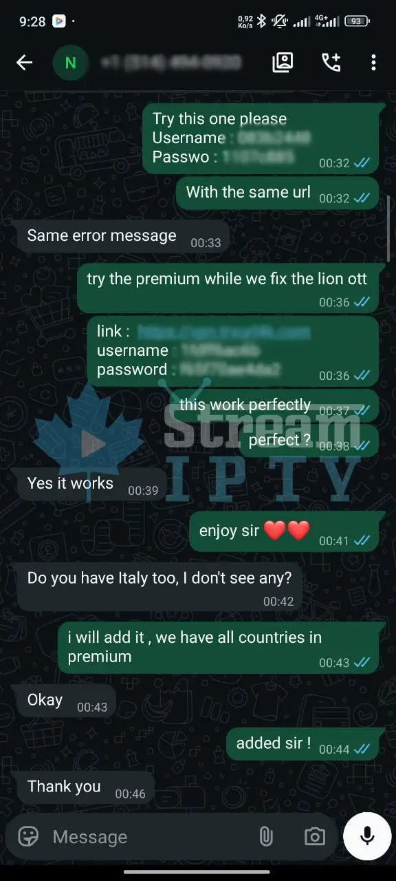 WhatsApp IPTV review 5 — streamiptv.ca customer