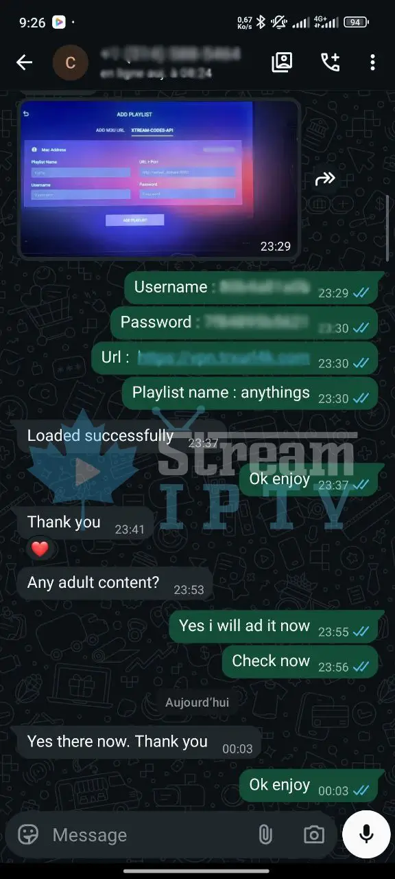 WhatsApp IPTV review 9 — streamiptv.ca customer
