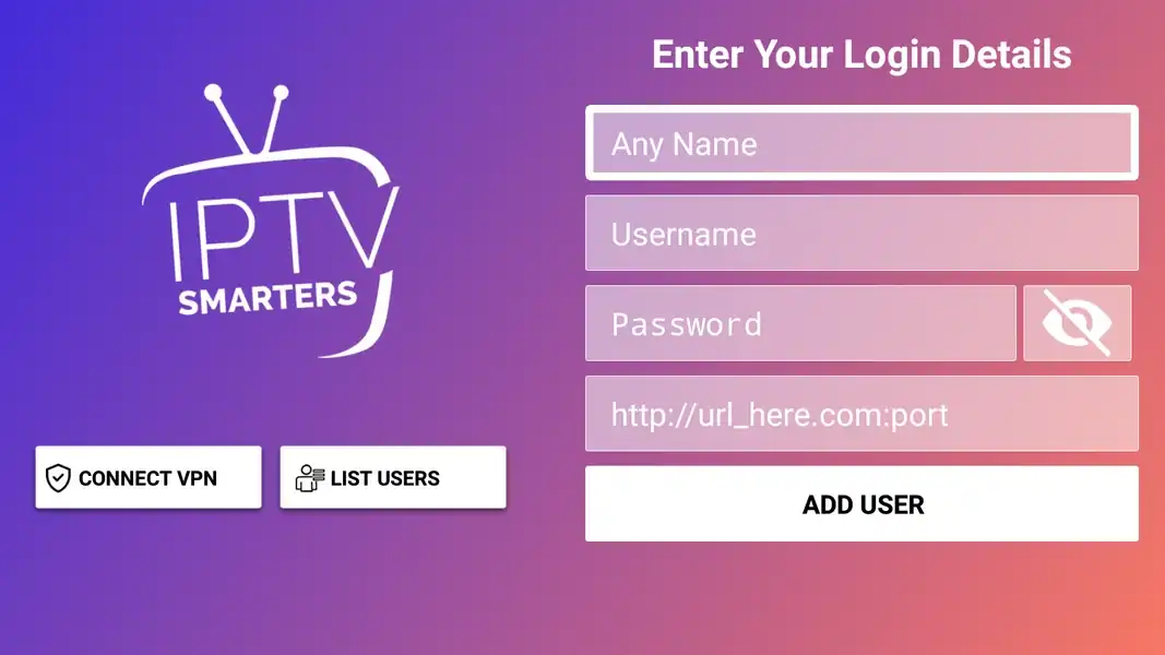 login pannel of iptv smarters