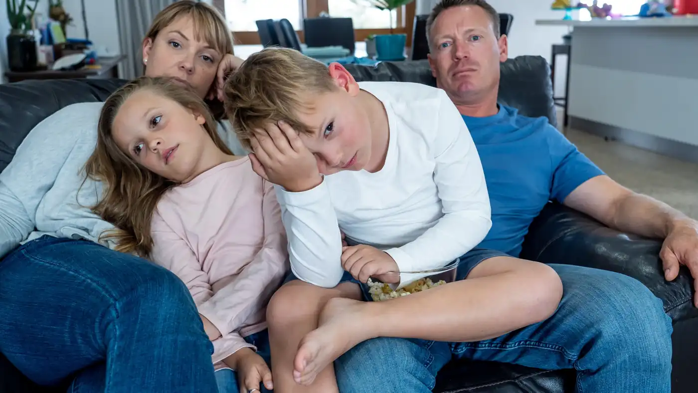 family frustrated with TV buffering