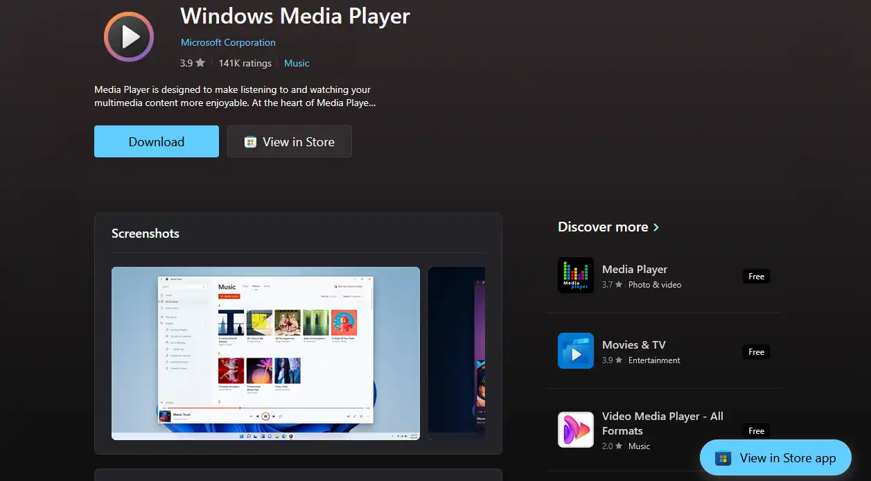 windows media player app download page