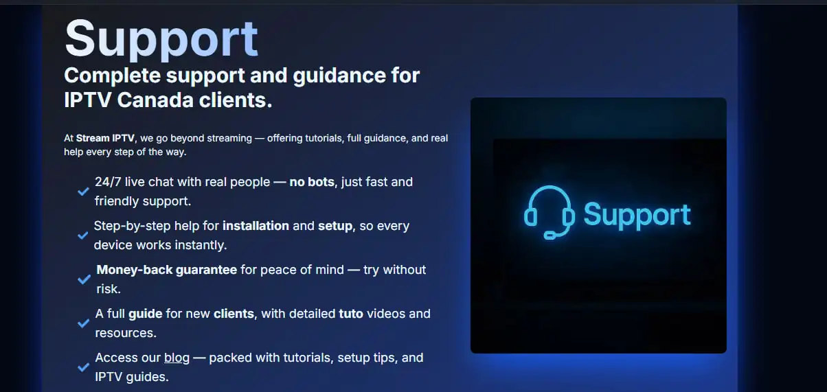 support client francophone streaming Québec centre d'aide technique IPTV