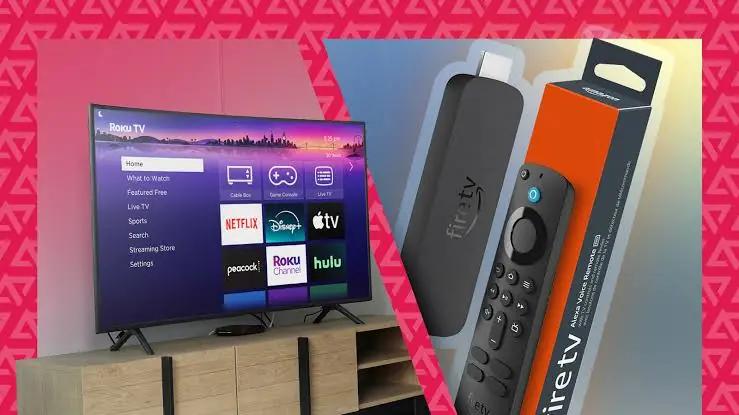 Smart TV, Fire TV Stick, Android streaming box, and phone arranged in a clean Canadian living room for an IPTV device comparison